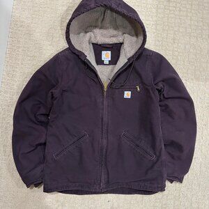 Carhartt Sherpa lined canvas hooded jacket purple plum WJ141 DWN women’s Xs